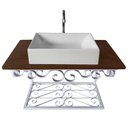 Ver imagem 6 de Bancada Branca em Ferro e Madeira para Pia de Banheiro Provençal Libertas Rosas Artesanato Bancada R