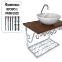 Ver imagem 4 de Bancada Branca em Ferro e Madeira para Pia de Banheiro Provençal Libertas Rosas Artesanato Bancada R