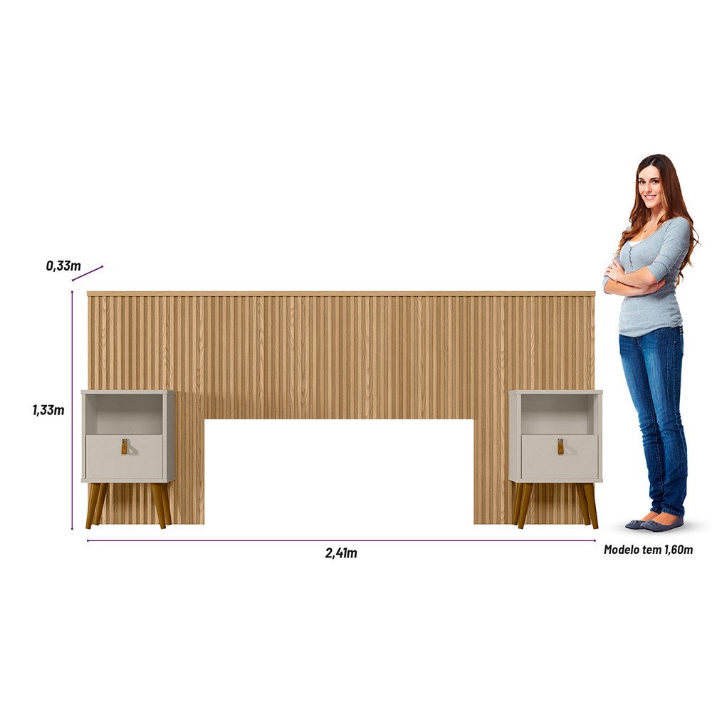 Conjunto Cabeceira Casal em Ripado Laranjeiras 2.4 com 2 Mesas de Cabeceira Búzios Linea Brasil - 6