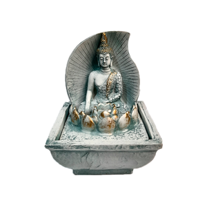 Fonte Resina Buda Hindu Flor Lótus Mini Turquesa 18cm Bivolt