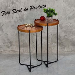 Mesa Lateral Sala Estar Apoio Canto Sofá Conjunto Rustico Pequena Redonda Recepção:tampos Madeirados - 4
