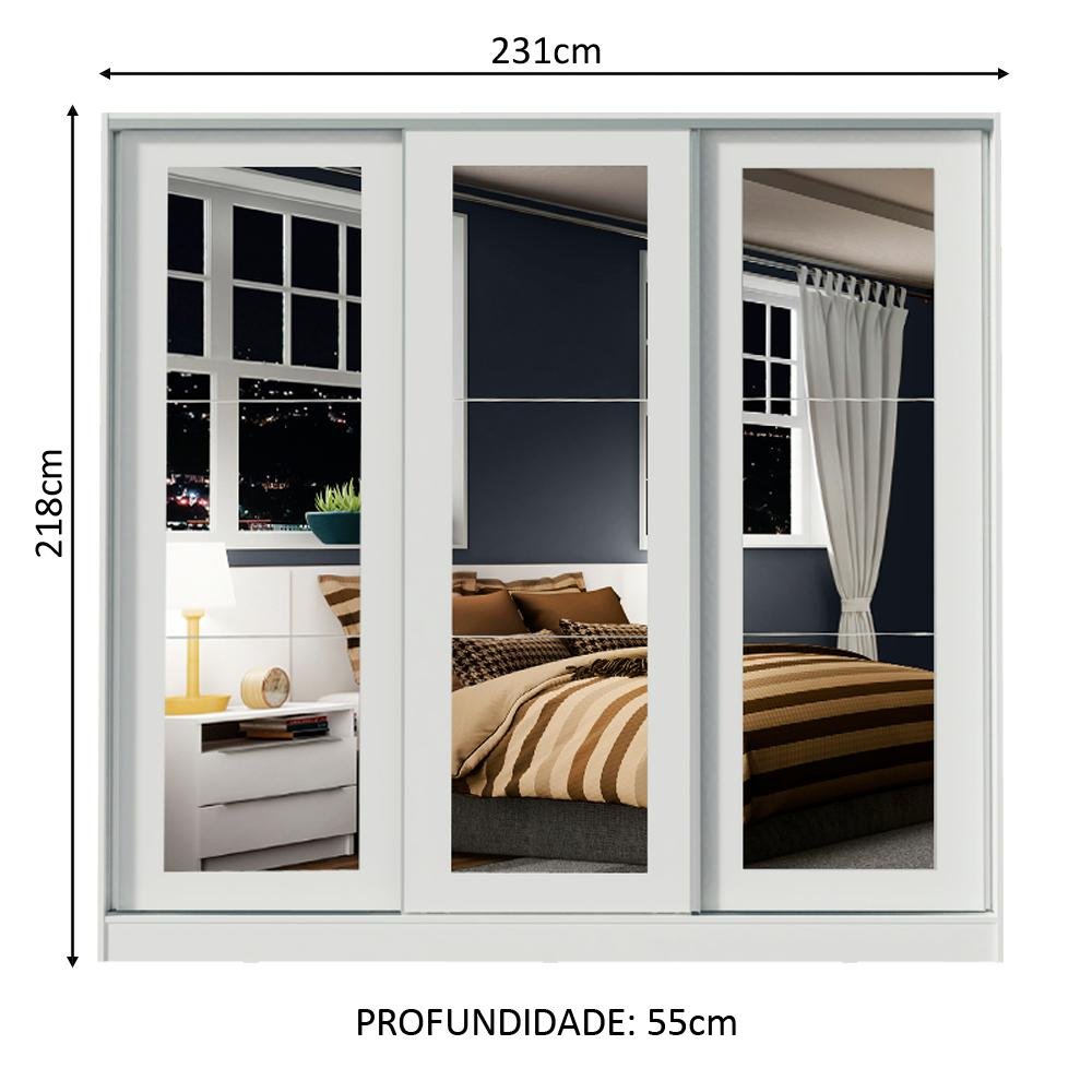 Guarda-roupa Casal 100% Mdf Madesa Eros 3 Portas de Correr de Espelho - Branco - 3