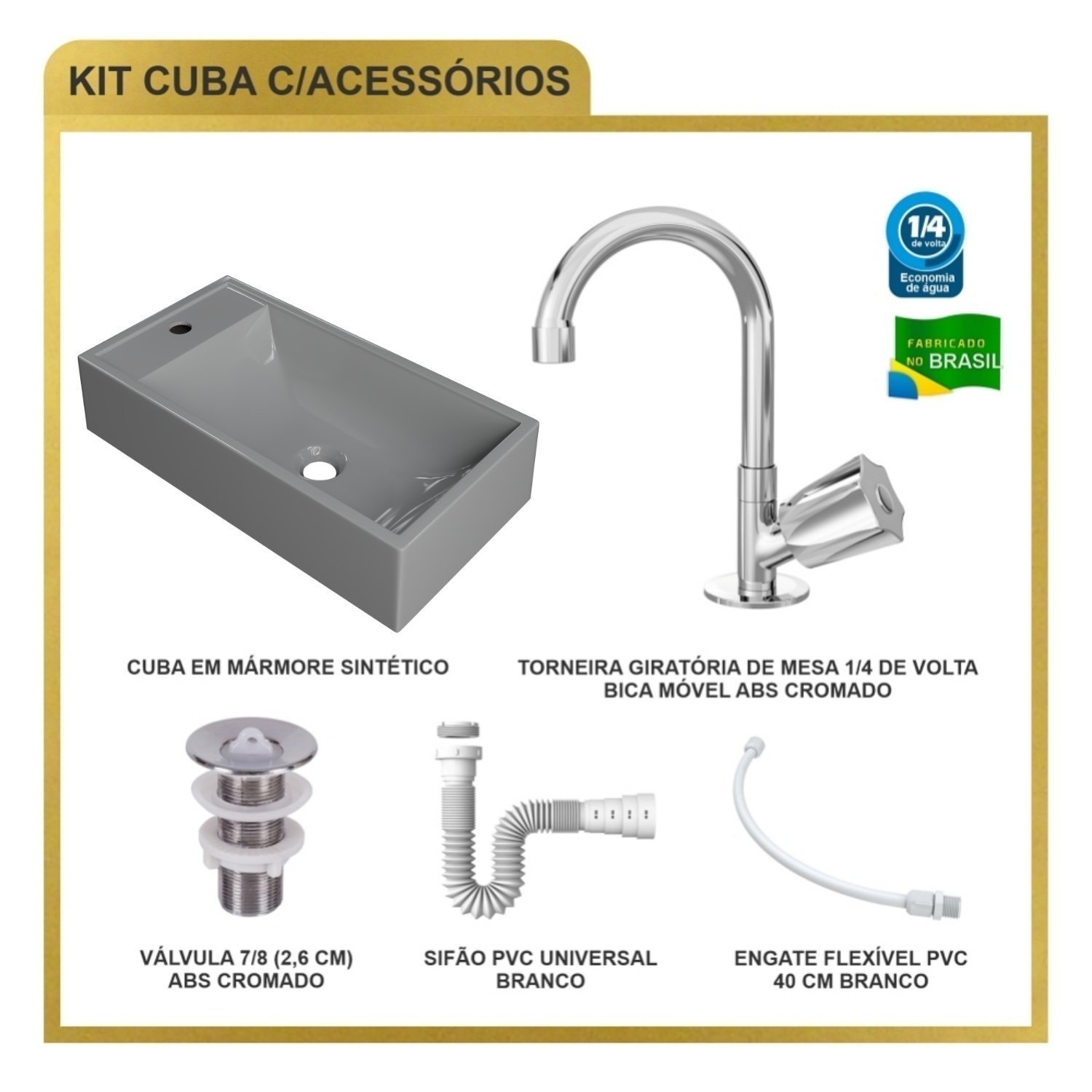 Kit Cuba Rl545 Roma com Torneira C50 e Válvula Abs com Sifão e Flexível - 9