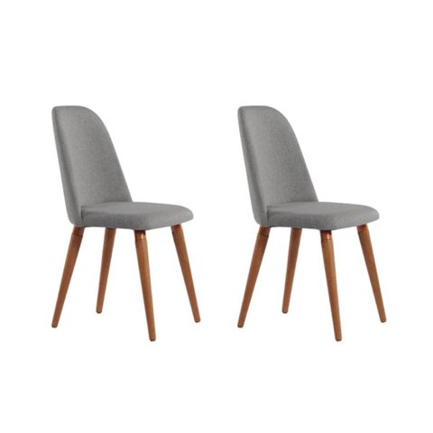Conjunto com 2 Cadeiras de Madeira Maciça Estofada New Drop - Natural C/ Linho Cinza - Cobre