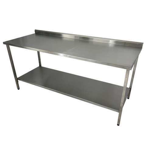 Mesa de Aço Inox Industrial 150x70x90 cm com 1 Prateleira Plano Liso com Espelho Nortinox Stander