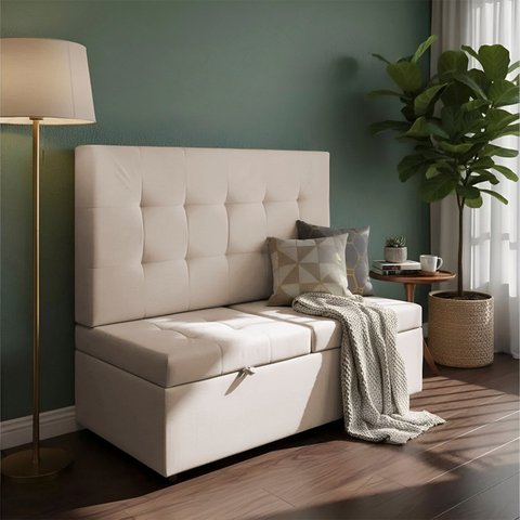 Canto Alemão Recamier Bau + Painel Paris 90cm Suede Bege - Clique Decor