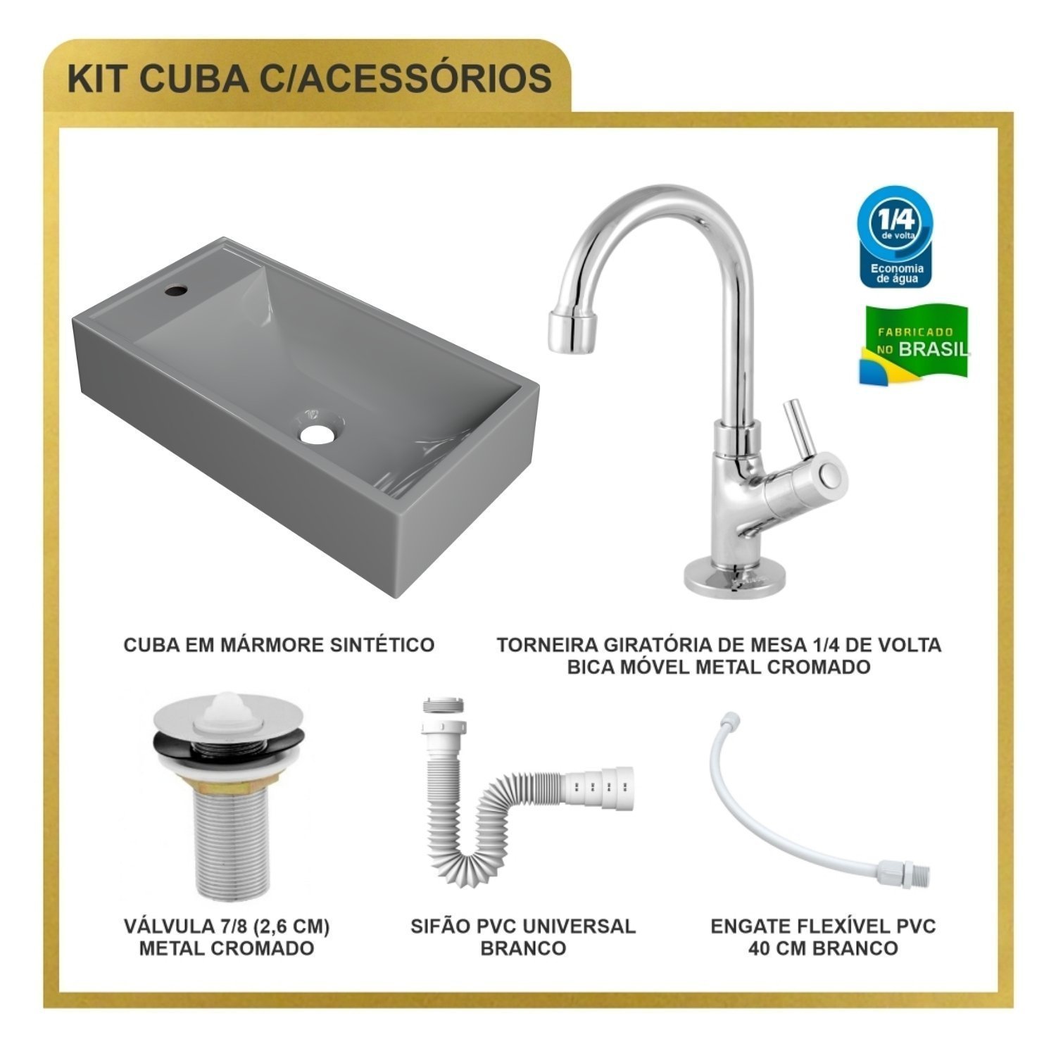 Kit Cuba Rl545 Roma com Torneira 1198 e Válvula Metal com Sifão e Flexível - 9