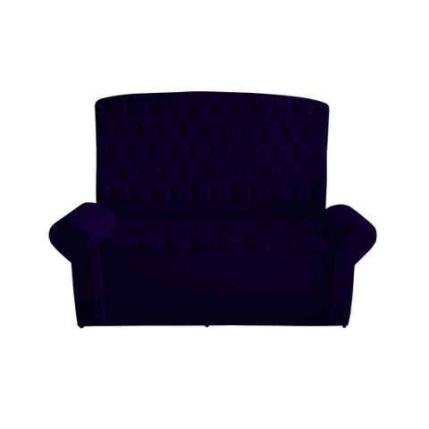 Kit Dubaí Cabeceira de Cama Box Casal e Recamier Baú Solteiro 90 Cm Suede Azul Marinho Eli Móveis