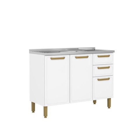 Balcão de Aço Pia 3 Portas 2 Gavetas Bella Bertolini Branco