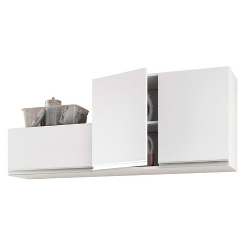 Kit Área de Serviço e Lavanderia com 02 Armários Aéreo 80cm 100% MDF Branco - Abmaza Lux