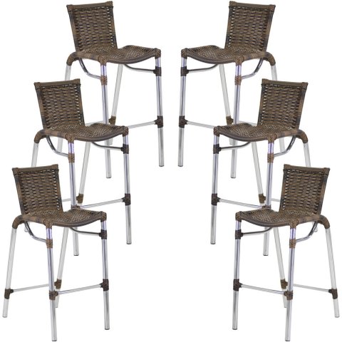 Kit 6 Banquetas Alumínio Fortaleza Alta para Balcão Cozinha Bar Trama Original