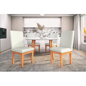 KIT 4 Cadeiras Reforçada Sala de Jantar Cozinha Luxo Linho Cor:Linho Bege