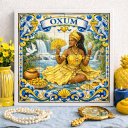 Ver imagem 2 de Quadro Orixá Oxum Estilo Azulejo 33x33cm Mold Preta