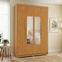 Ver imagem 1 de Guarda-Roupa Solteiro Siena com Espelho 4 Portas 3 Gavetas 100% MDF Marrom/Cerejeira