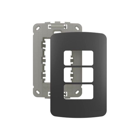 Placa com Suporte Margirius B3 Colors 4x2 para 3 Módulos Horizontais Grafite