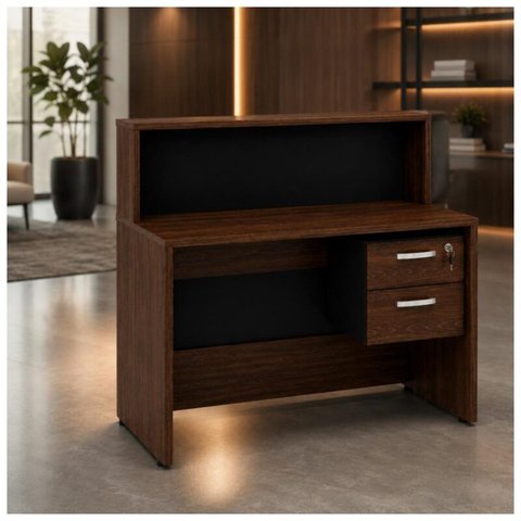 Balcão de Atendimento 1.35x1,13x0,60m - c/ Gavetas - Workstart - Marsala/Preto - 63084