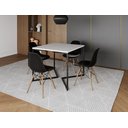 Ver imagem 1 de Mesa Industrial Base Ferro Preto em V Tampo 90x90 Branco 4 Cadeiras Eames Madeira Assento Preto