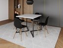 Ver imagem 1 de Mesa Industrial Base Ferro Preto em V Tampo 90x90 Branco 4 Cadeiras Eames Madeira Assento Preto