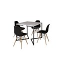Ver imagem 2 de Mesa Industrial Base Ferro Preto em V Tampo 90x90 Branco 4 Cadeiras Eames Madeira Assento Preto