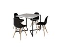 Ver imagem 2 de Mesa Industrial Base Ferro Preto em V Tampo 90x90 Branco 4 Cadeiras Eames Madeira Assento Preto