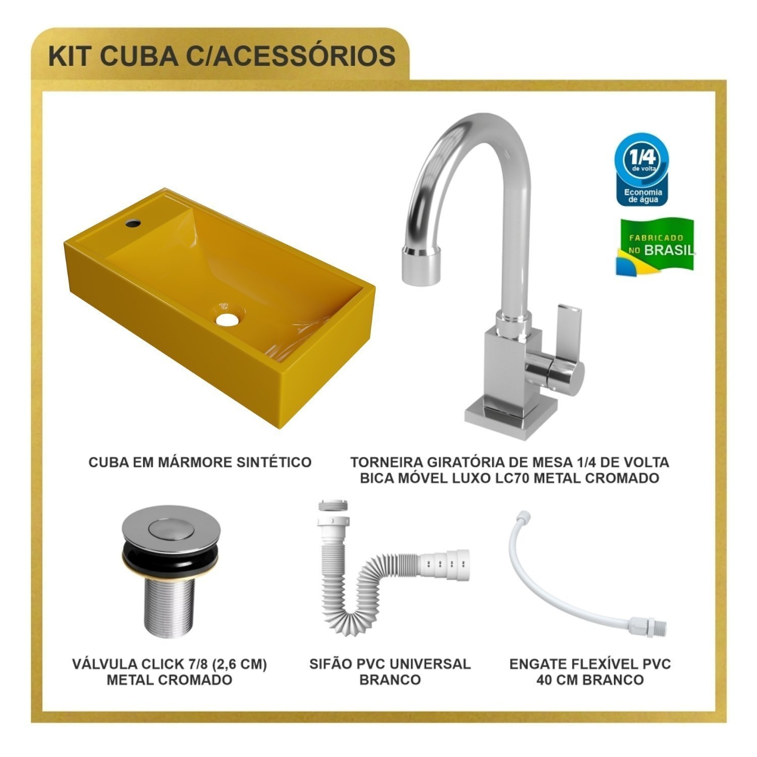 Kit Cuba Rl545 Roma com Torneira Luxo e Válvula Botão com Sifão e Flexível - 9