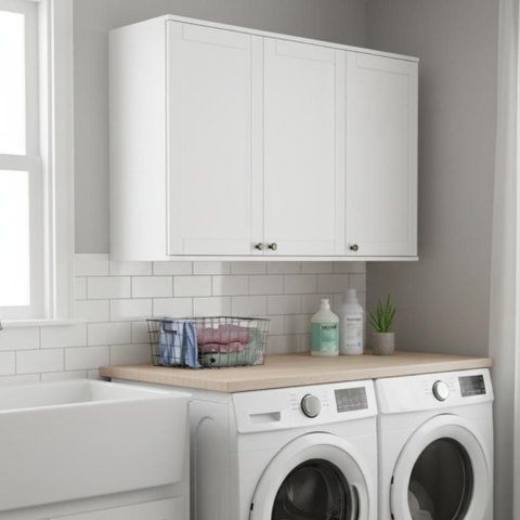 Armário Aéreo 3 Portas em Mdf para Lavanderia Branco Carraro