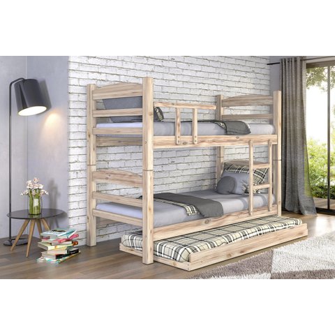 Treliche Beliche Reta com Cama Auxiliar Madeira Maciça sem Pintura