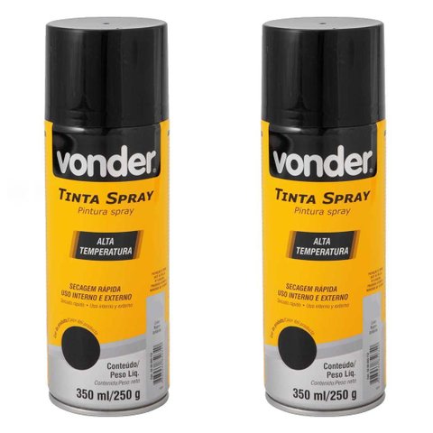 Kit 2 Tinta Spray Alta Temperatura Preto 350ml Vonder