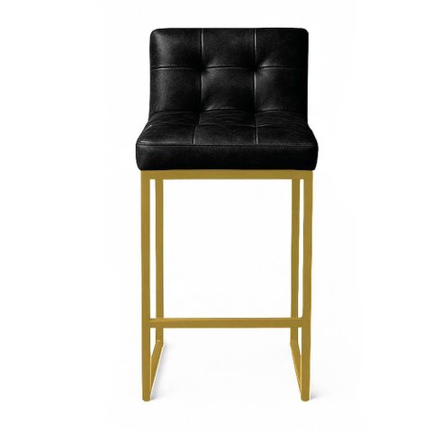 Banqueta Cozinha Alta com Encosto Industrial Dourado Lirina Pu Preto C05 - D’Rossi