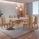 Ver imagem 1 de Mesa de Jantar Aster 180cm Tampo MDF Vidro Canto Copo com 6 Cadeiras Carolina