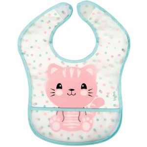 Babador Impermeável com Bolso Cata Migalhas para Bebê Buba Gatinho Rosa