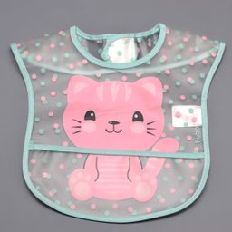 Babador Impermeável com Bolso Cata Migalhas para Bebê Buba Gatinho Rosa - 4