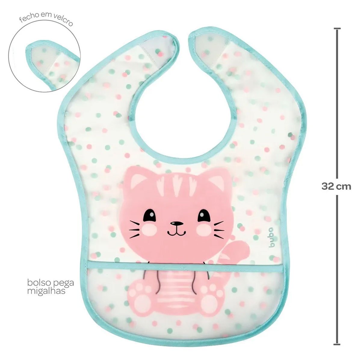Babador Impermeável com Bolso Cata Migalhas para Bebê Buba Gatinho Rosa - 3
