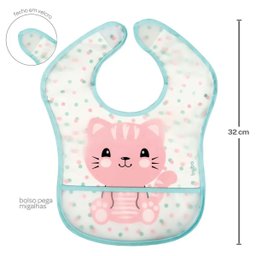 Babador Impermeável com Bolso Cata Migalhas para Bebê Buba Gatinho Rosa - 3