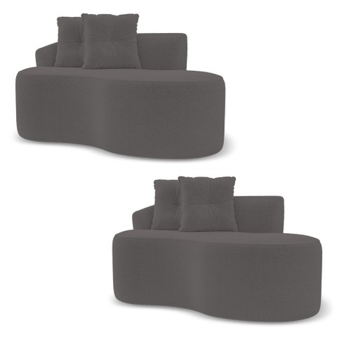 Kit 02 Sofás Orgânicos Living Bob 145cm 02 Lugares com 02 Almofadas Bouclê Cinza Escuro - Desk Desig