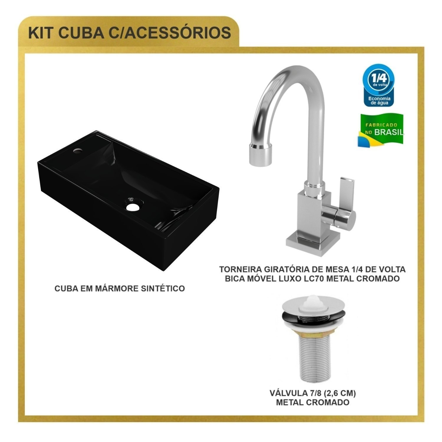 Kit Cuba Rl545 Roma com Torneira Luxo e Válvula Metal - 7