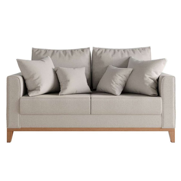 Sofá 2 Lugares Beny Base de Madeira Linho Cotton Cru Rr Decor