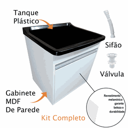 Tanque de Lavar Roupa Pequeno 34l Gabinete Mdf de Parede Suspenso - 3