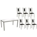 Ver imagem 1 de Conjunto: Mesa de Cozinha Reno C/ Tampo de Vidro 150cm e 4 Cadeiras Florença Niquel - Courano Preto