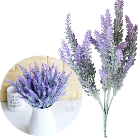 6 Ramos Plantas Lavanda Roxo Artificiais com 35 Folhas 40cm