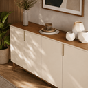 Ver imagem 2 de Balcão Buffet Aparador Recife 160cm 4 Portas MDP/MDF Pés Retrô 2 Prateleiras UV - Offwhite/Canela