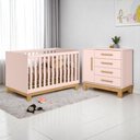 Ver imagem 2 de Conjunto Infantil Slim Berço Mini Cama e Cômoda 1 Porta 4 Gavetas Mdp Rosa Qmovi