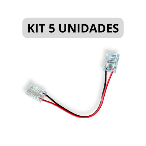 Kit 5 Conector Emenda Fita Led 10mm Rabicho Duplo 12v 24v 110v 220v
