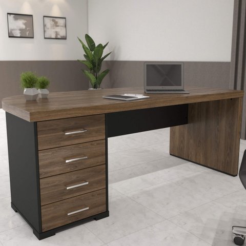 Mesa para Escritório 4 Gavetas Charuto/preto 006107 - Artany Móveis