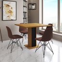 Ver imagem 1 de Mesa Jantar Londres Quadrada Canela 90cm Base Preta 4 Cadeiras Eames Estofadas Caramelo Ferro Preto