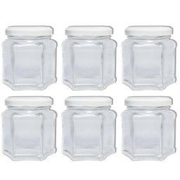 Jogo 6 Potes Vidro Sextavado com Tampa Metal 150ml - 1 Jogo 6 Potes Vidro Sextavado com Tampa Metal 150ml - 1