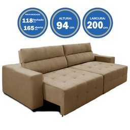 Sofá Top Lubeck 2 metros 3 Lugares Reclinável e Retrátil Suede Castor - Sofá na Web - 3