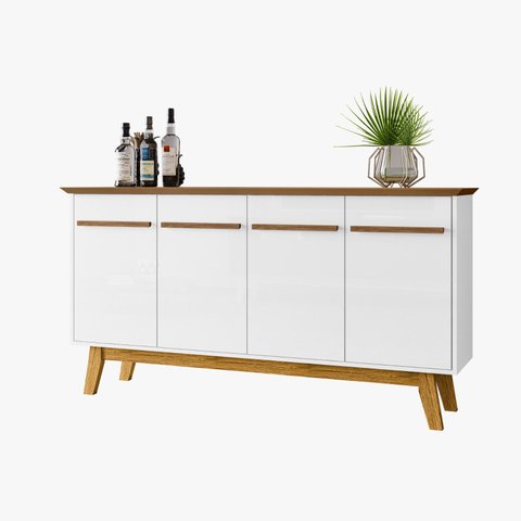 Aparador Buffet Opala Design Retrô Tampo MDF25MM Chanfrado:Branco/Cinamomo