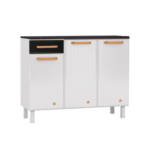 Gabinete P/pia Cozinha Balcão Diamante Smart Aço 3 Portas e 1 Gaveta C/tampo 105cm Branco/preto -