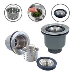 Kit Válvula Americana Cestohigiênico 3.1/2 Inox + Sifão Universal Extensivo Branco - 9